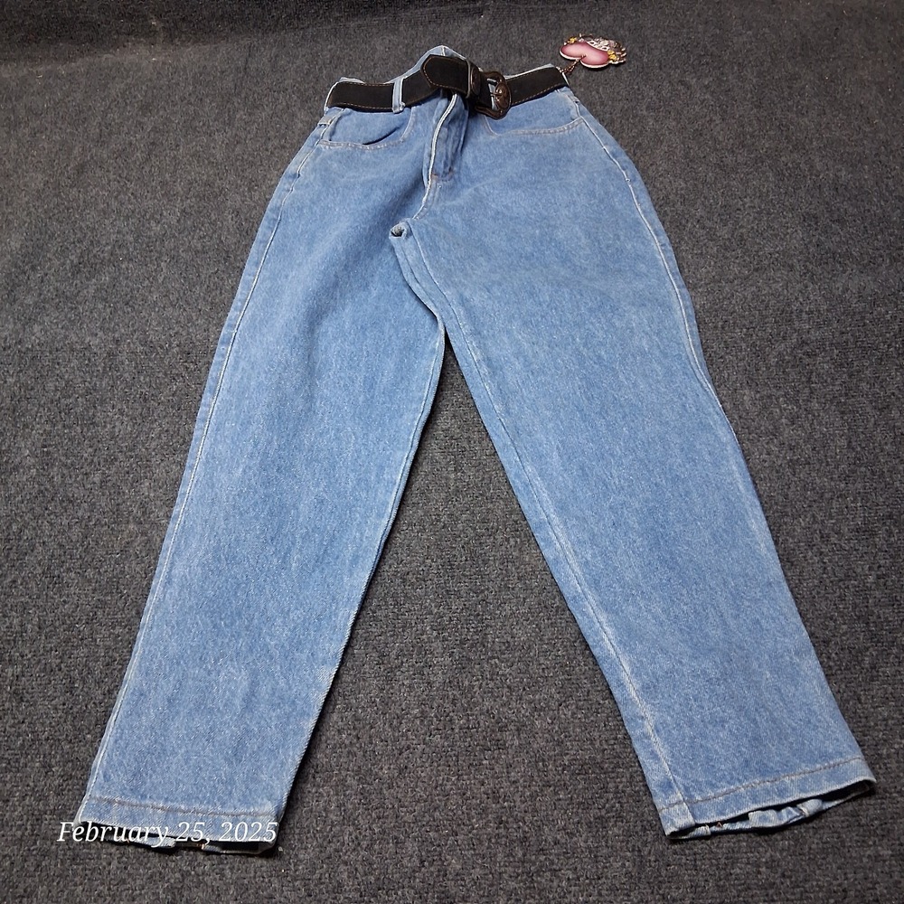 VTG Y2K JouJou Jeans Women Size 7 / 8 Blue With‎ Snap Ankle and Belt